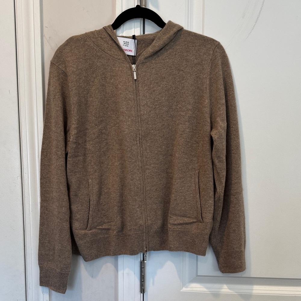 Aldo Martins Brown Zip-Up 100% cashmere hoodie . Size xl NWT